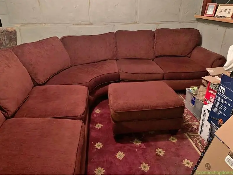 Burgundy Curved Sectional Sofa with Ottoman