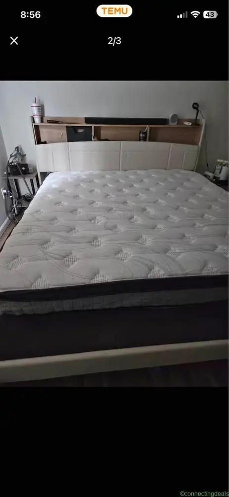 King size floating bed frame with charging in the