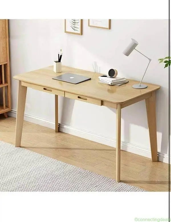 Solid Wood Writing Desk with Drawers – Modern