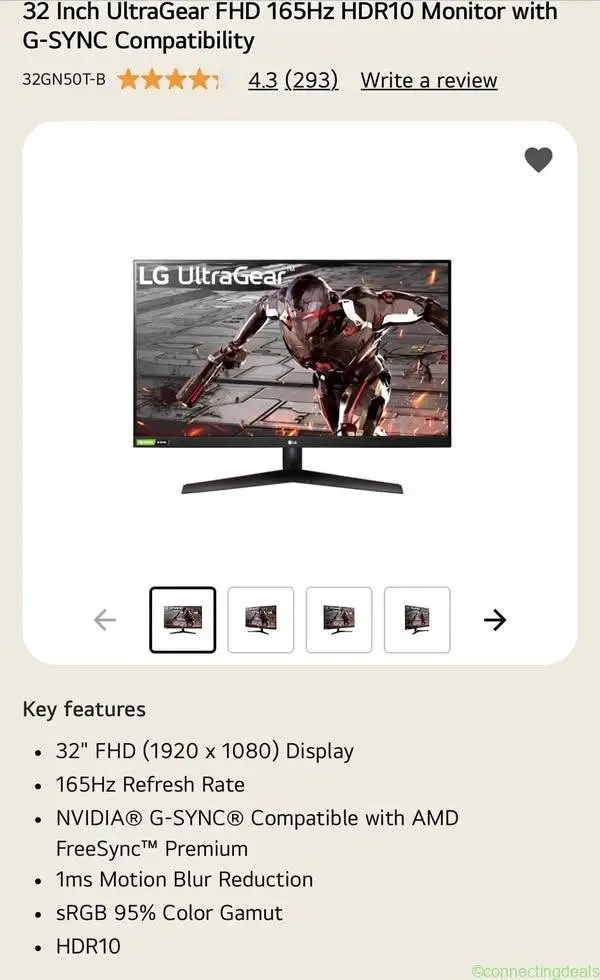32 Inch LG UltraGear FHD 165Hz HDR10 Monitor