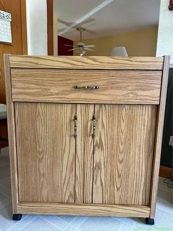 Rolling Wood Grain Storage Cabinet with Drawer