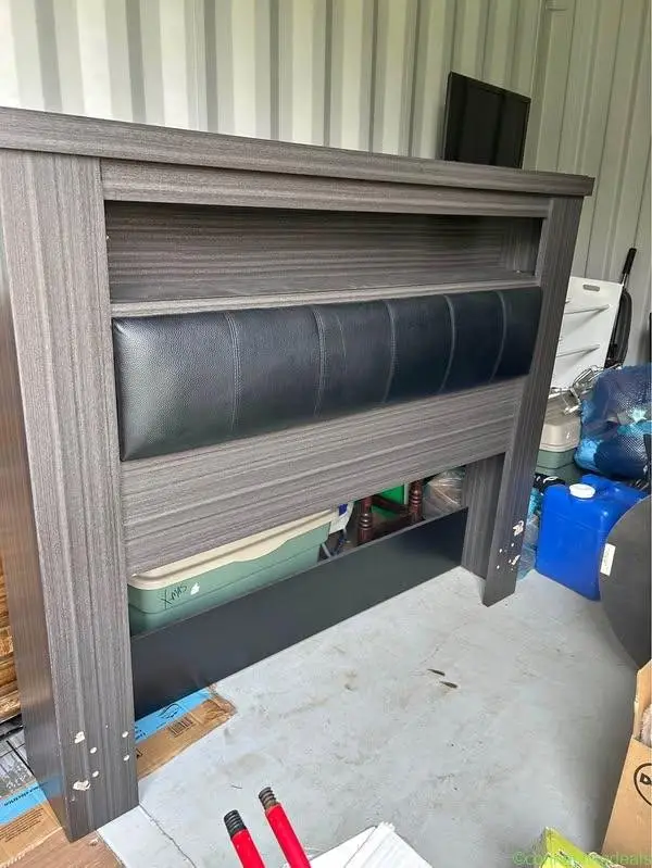 Gray Wood Grain Headboard with Black Padded Insert