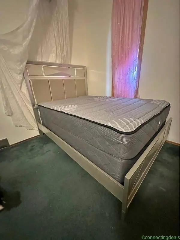 Lightly used double bed frame, mattress and box