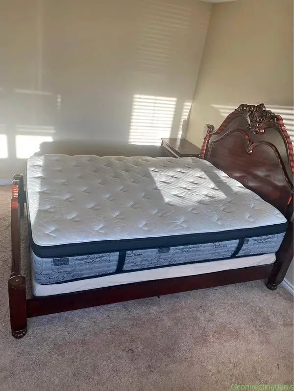 Bed and side table including mattress and box