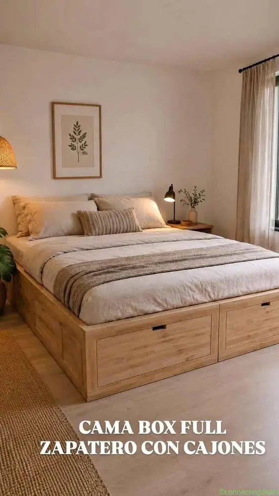 CAMA BOX FULL MADERA ALAMO MACIZO CAJONES +