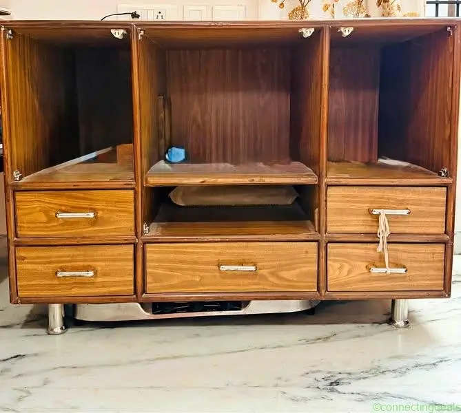 Wooden Entertainment Center with Drawers - Image 1