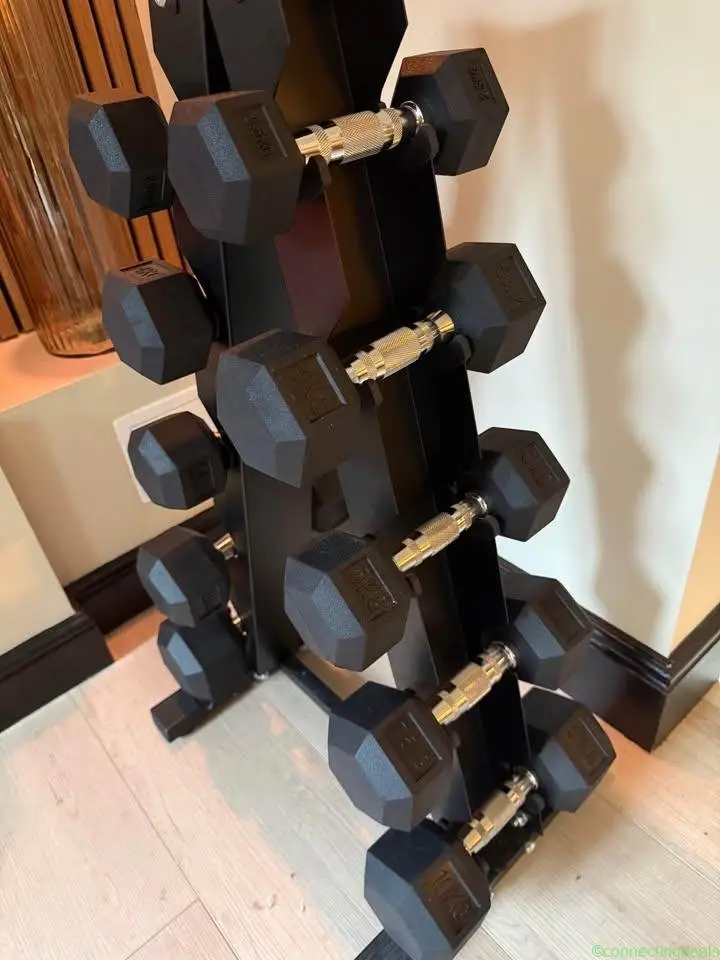 Hex Dumbbells and Rack