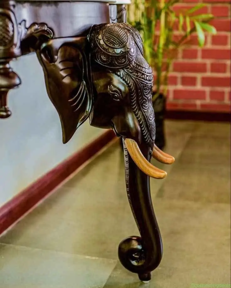 Heritage indian art carved wooden elephant console