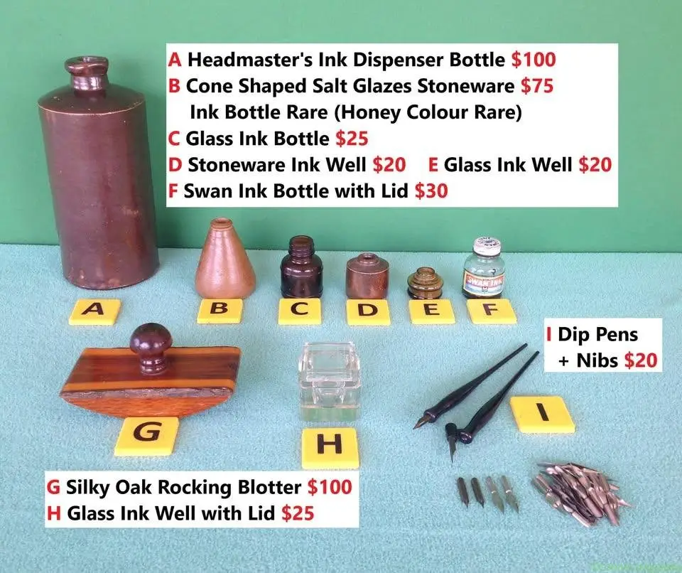 Antique & Vintage Ink Bottles & Wells + Silky Oak - Image 1