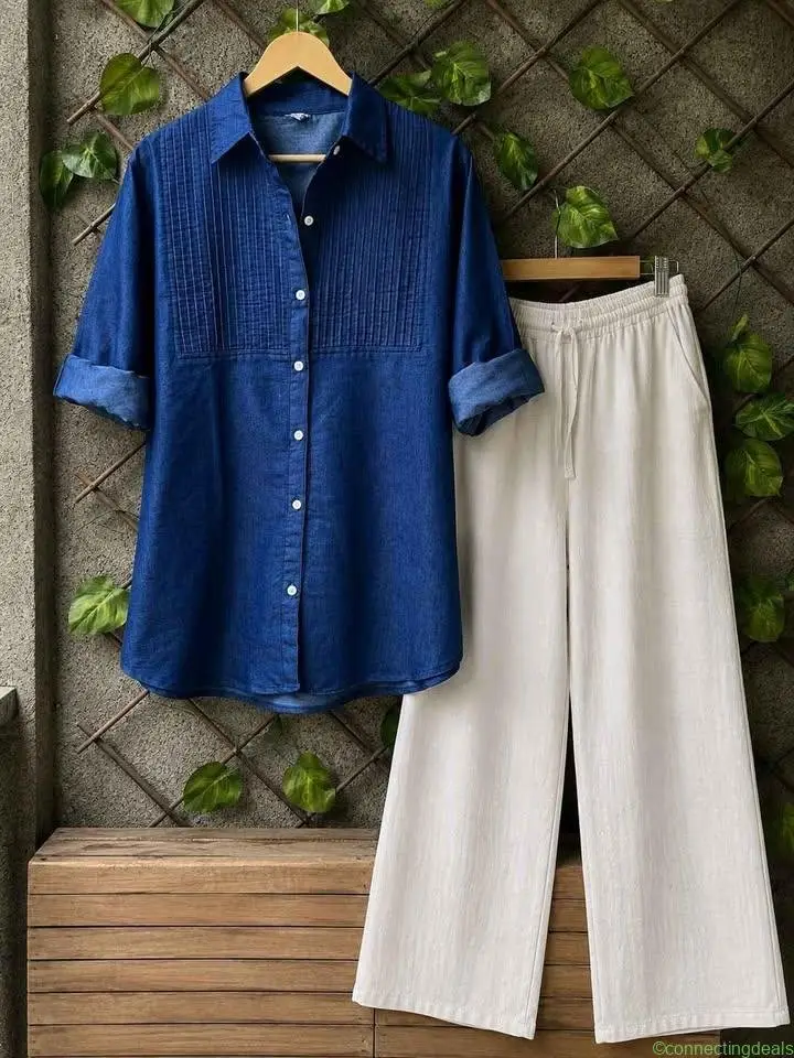 Denim Shirt + Linen pant Combo... Inbox for Price
