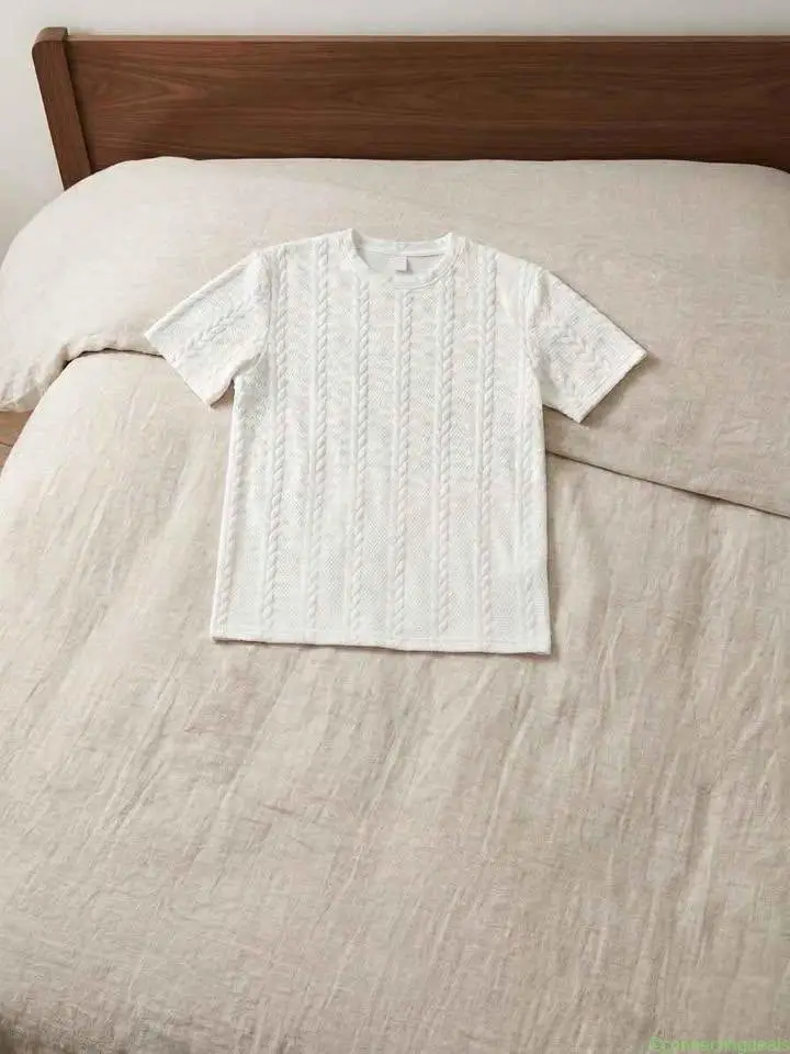 White Textured Cable Knit Two-Piece Set (T-Shirt