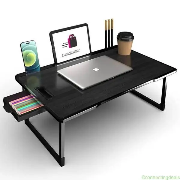 Foldable Laptop Study Table with Drawer, Bed Desk