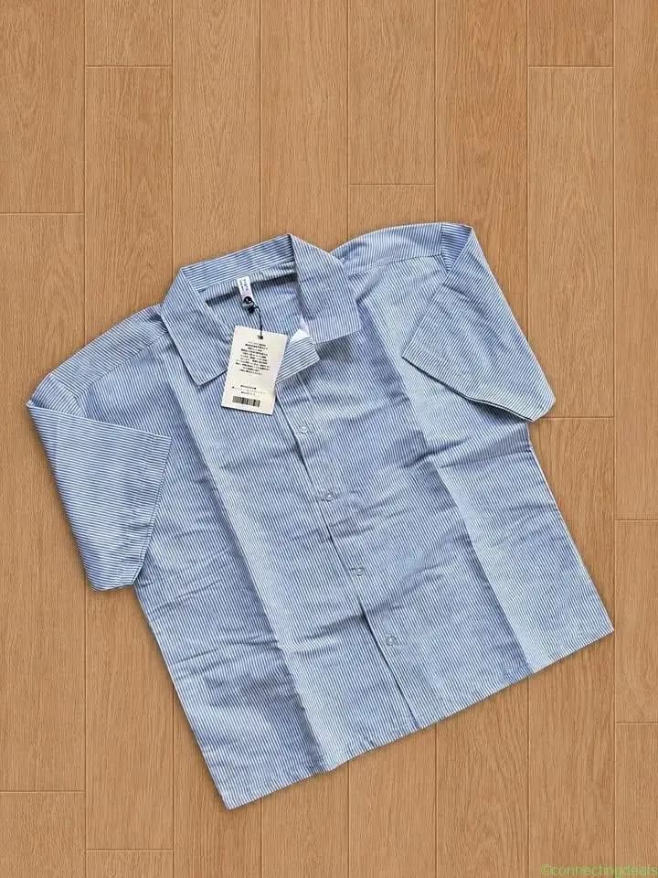 Men’s Premium (CROPPED)Blue Pinstripe Shirt –