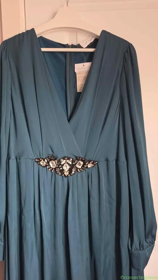 Petrol blue 100% silk dress, size 22