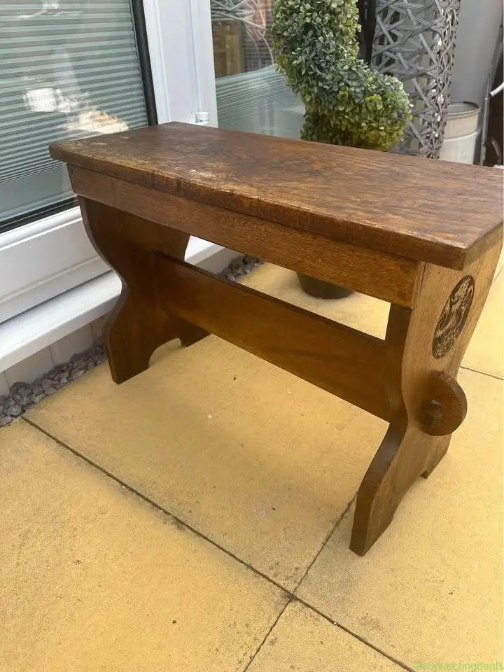 Antique vintage monks bench carved crest either