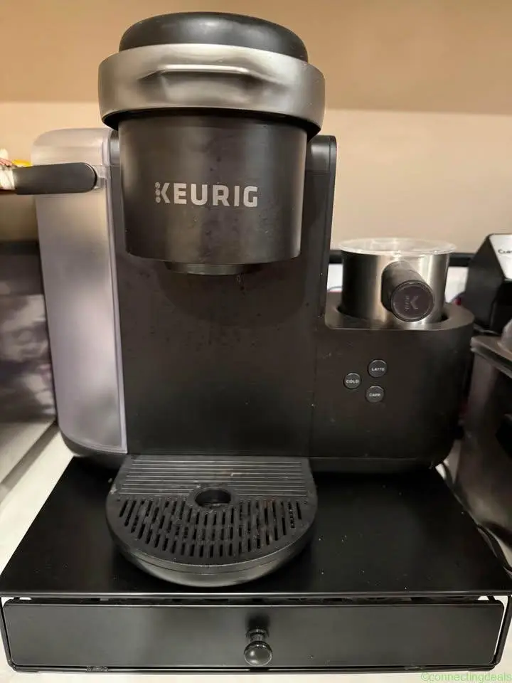 Keurig with Frother and Pod Rolling Storage Drawer