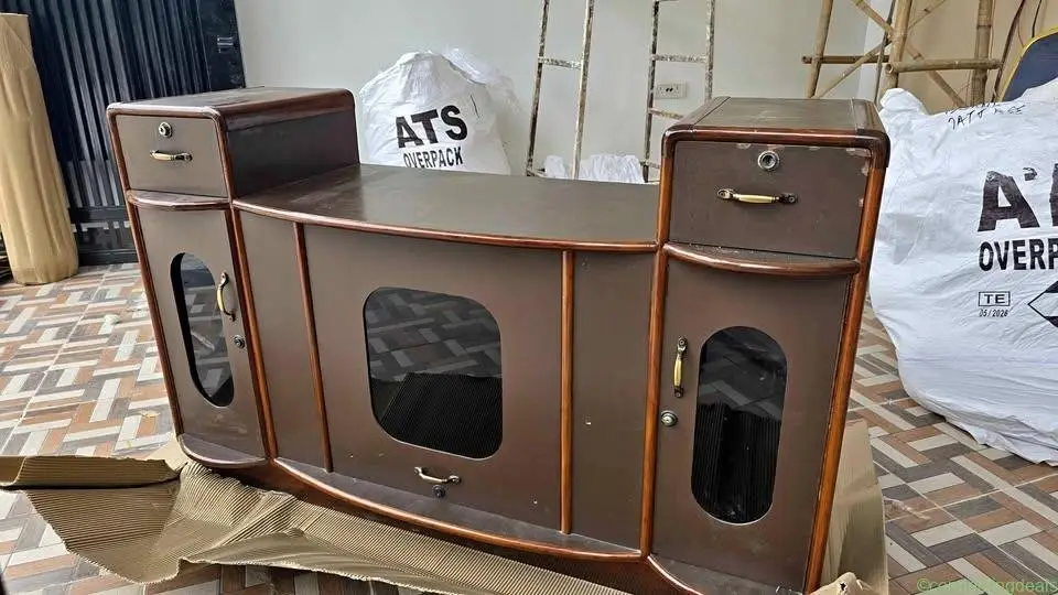 Vintage Curved Wood Entertainment Center