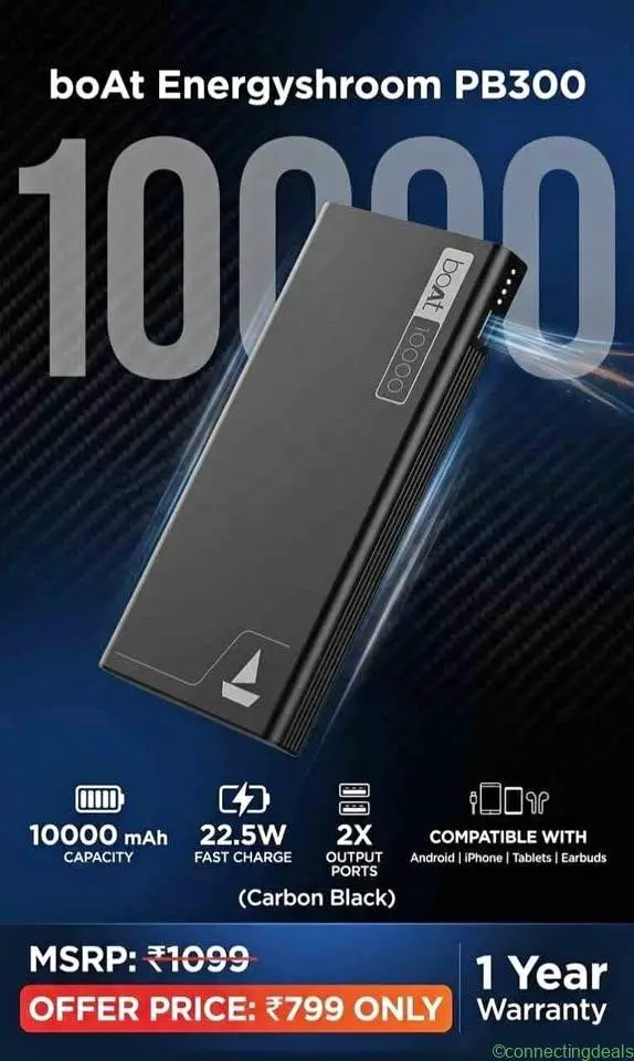 Boat 10000mah powerbank with 1year warrenty