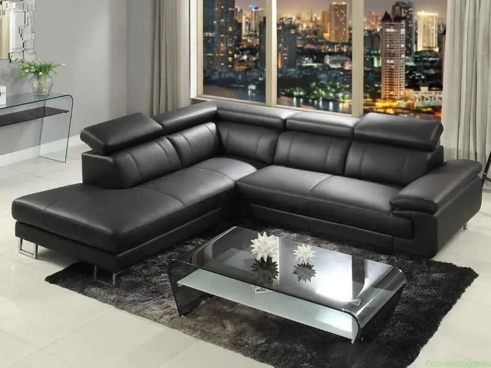 Black leatherette corner sofa set 5 seater - Image 1