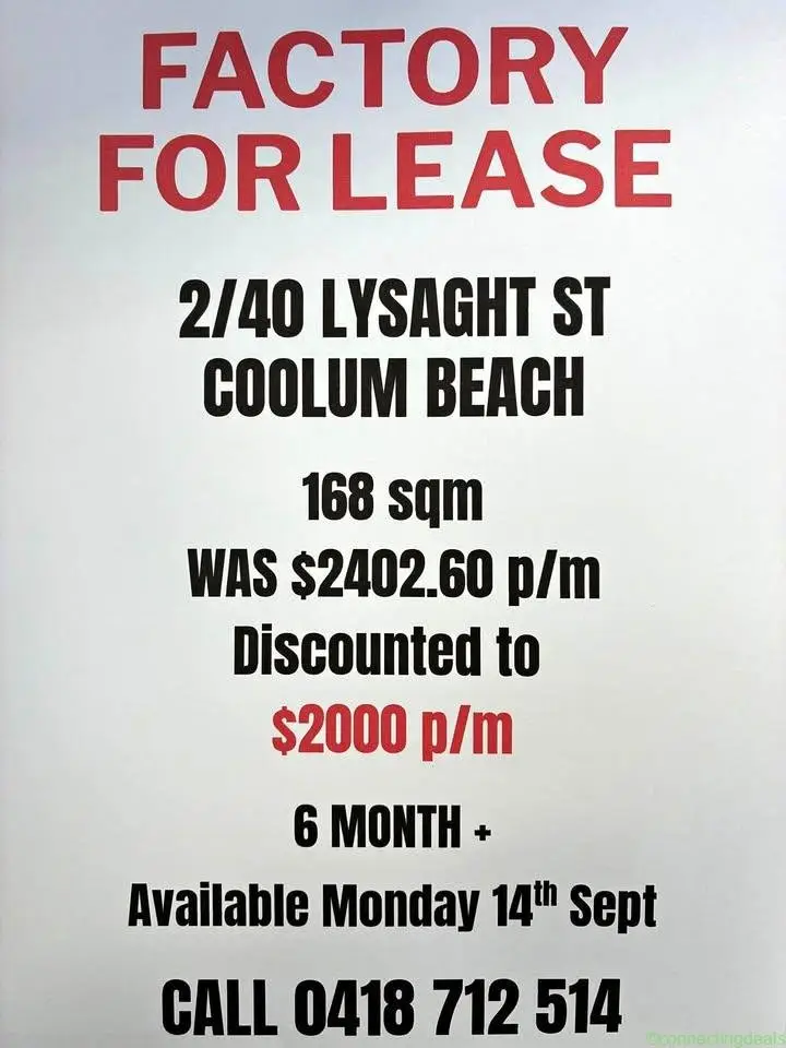 Factory Lease Coolum Beach
