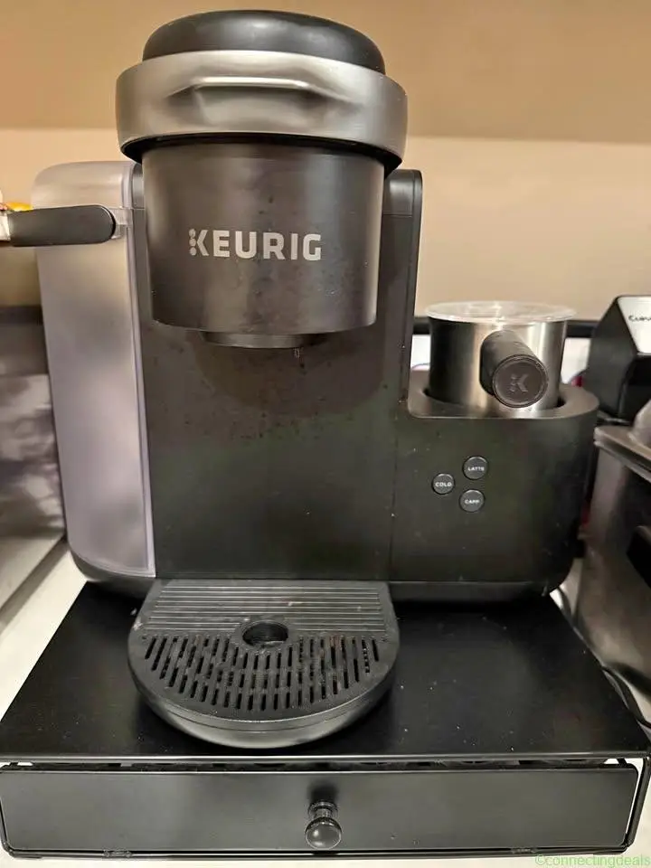 Keurig with Frother and Pod Rolling Storage Drawer