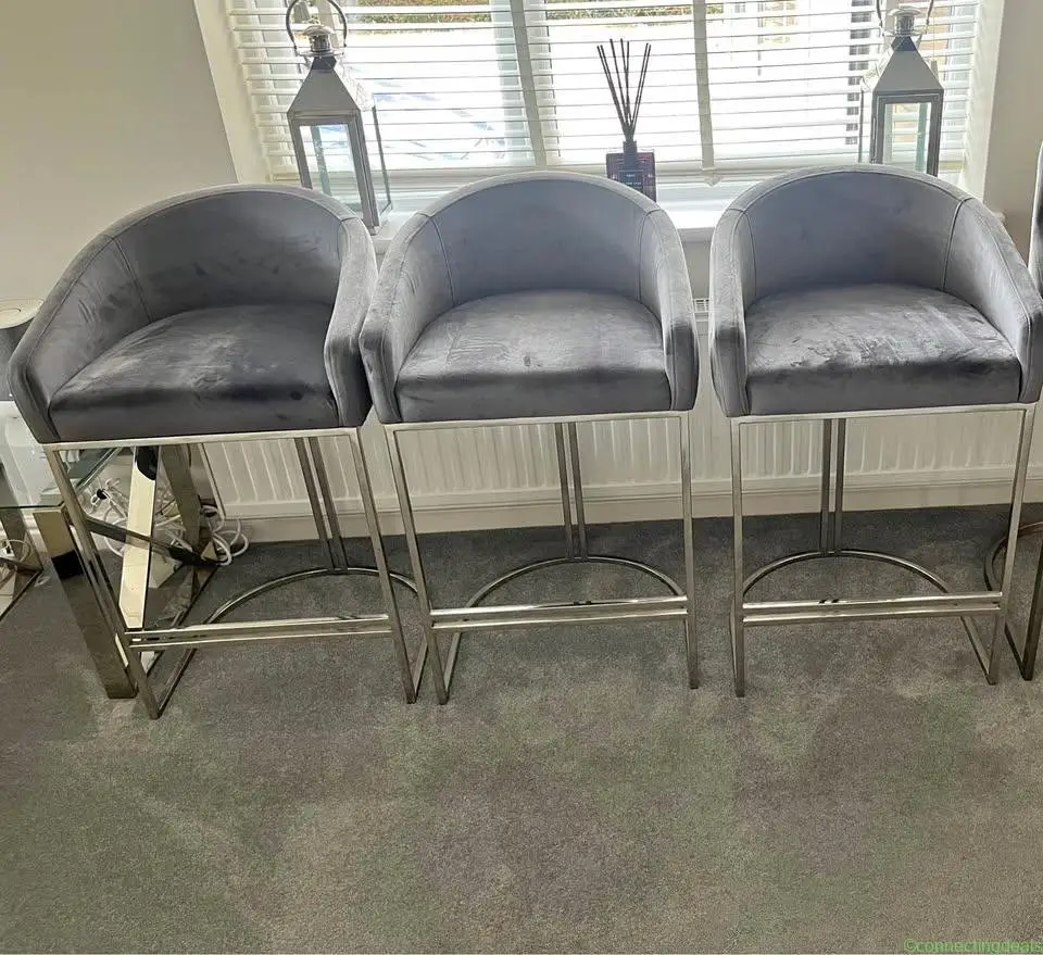 3 x Grey Velvet Danetti Kitchen Stools - Image 1