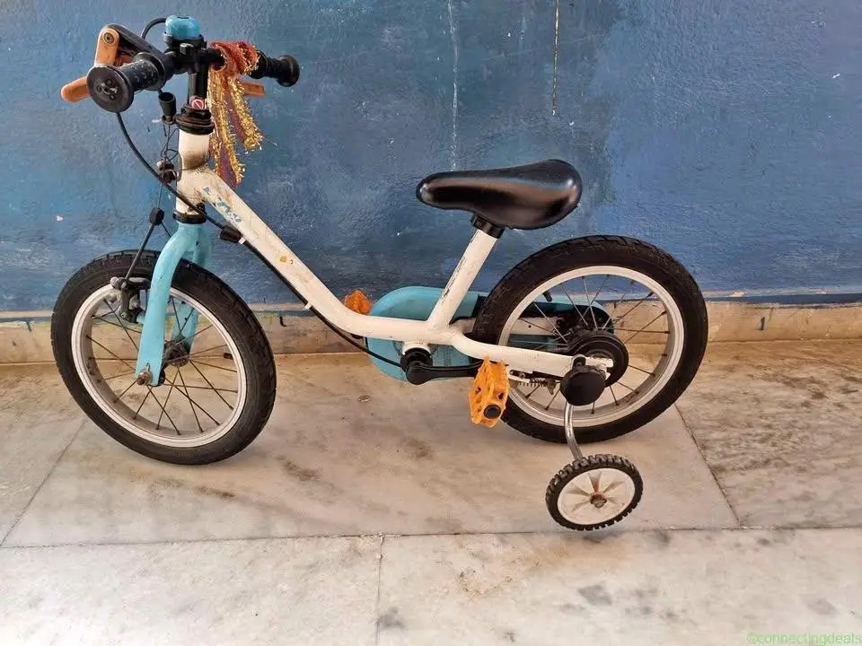White and Blue Kids Bicycle with Training Wheels