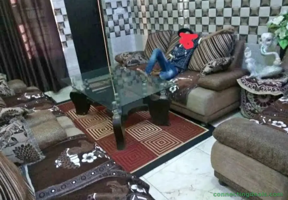 9 Seater Brown Fabric Sofa Set with Glass Centre