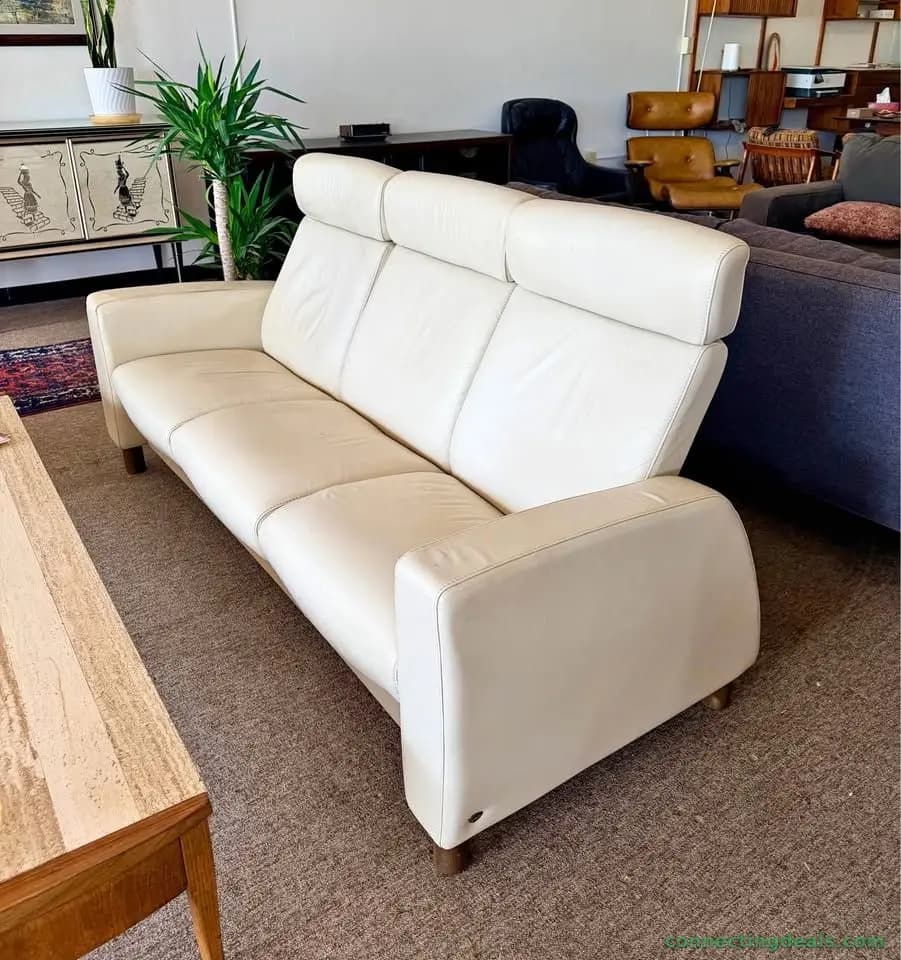 Stressless Cream Leather Reclining Sofa