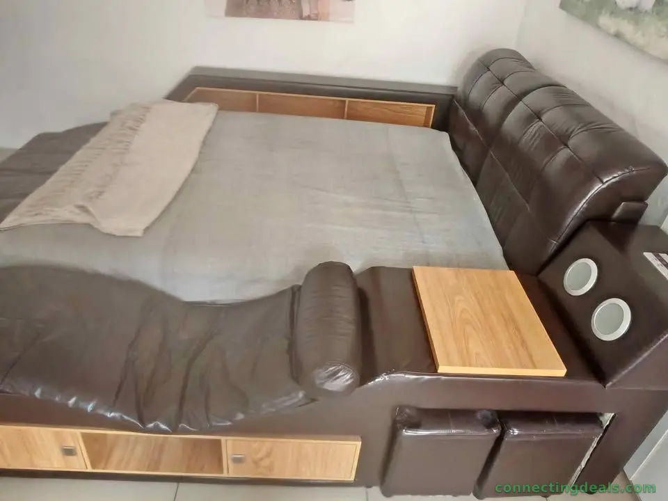 Bed Luxury Multifunctional Leather Queen Sleigh