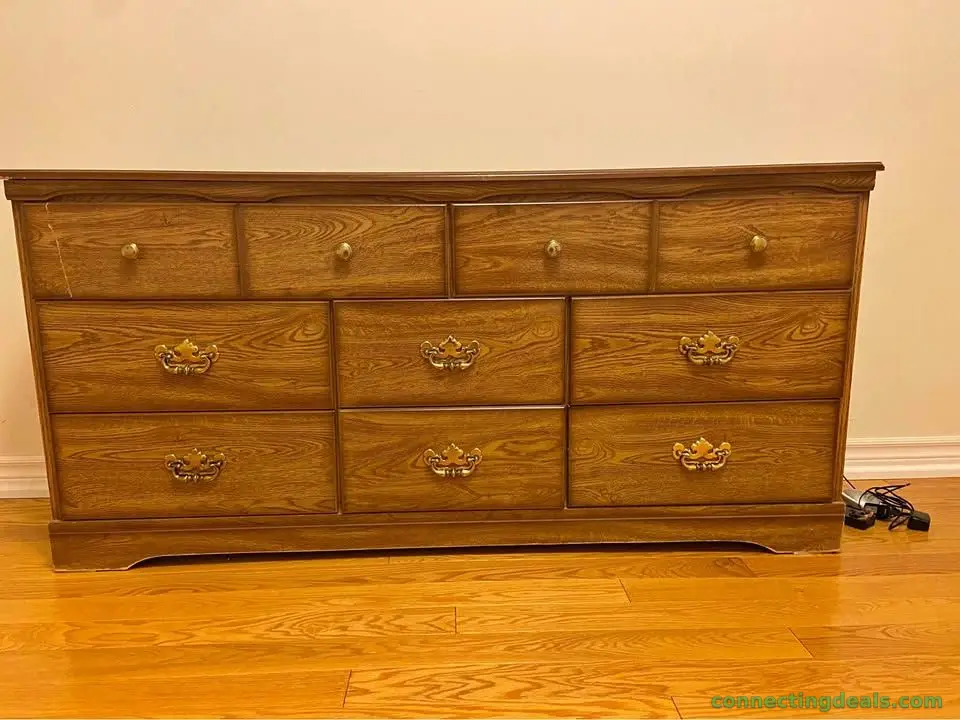 10-Drawer Wood Dresser with Brass Hardware