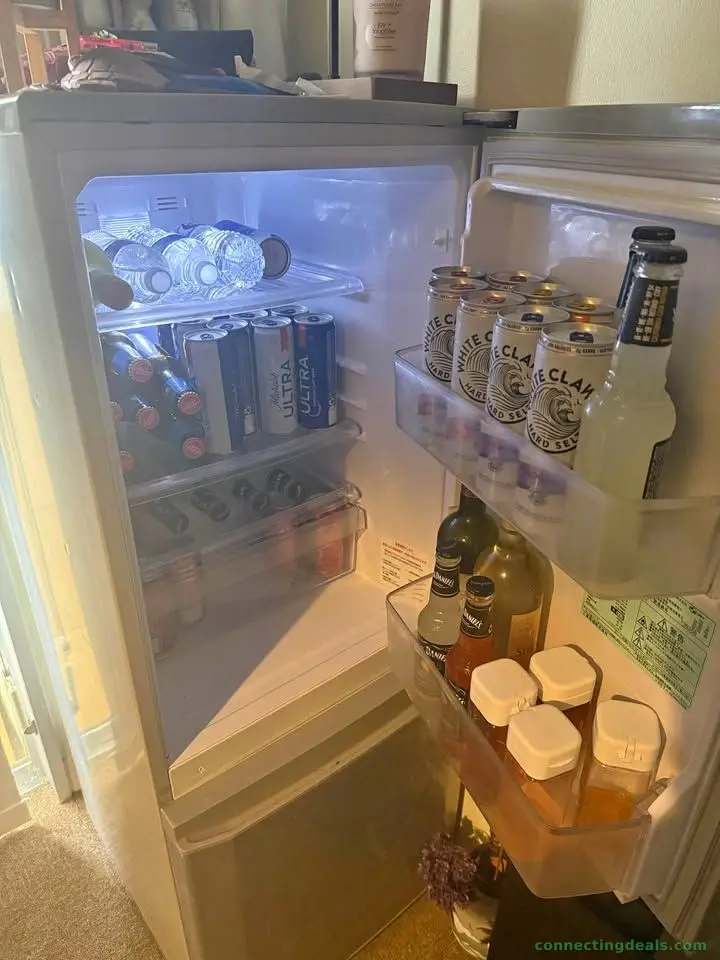 Grey mini fridge