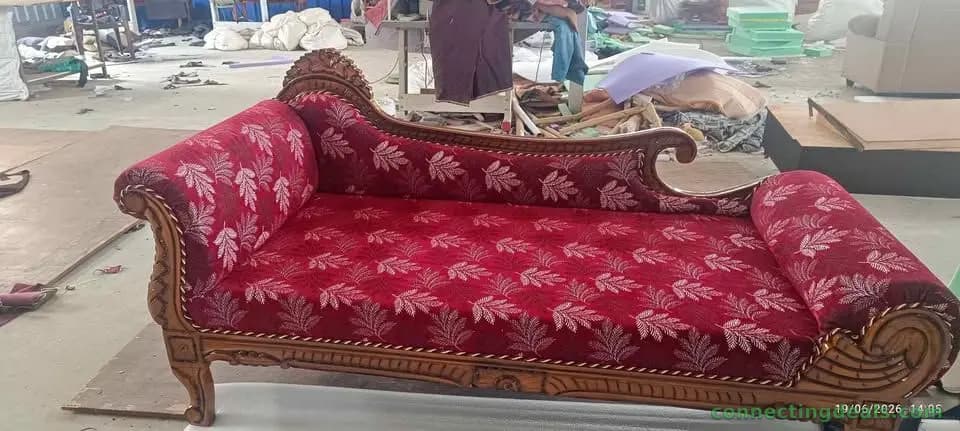 Carved Wooden Chaise Lounge Diwan Sofa