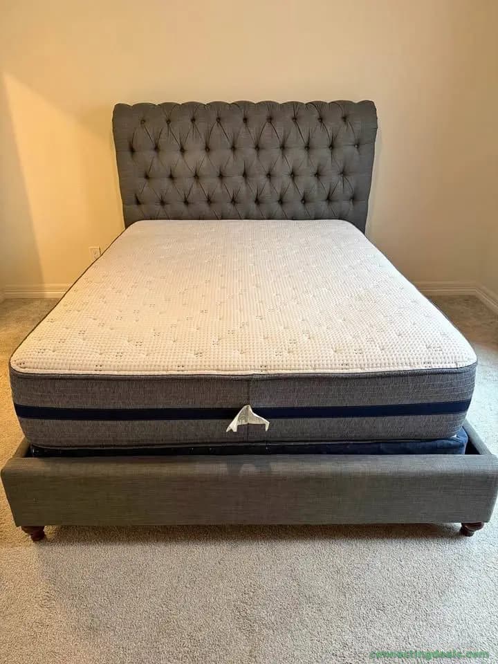 Tufted Upholstered Queen Bed Frame with Serta - Image 1