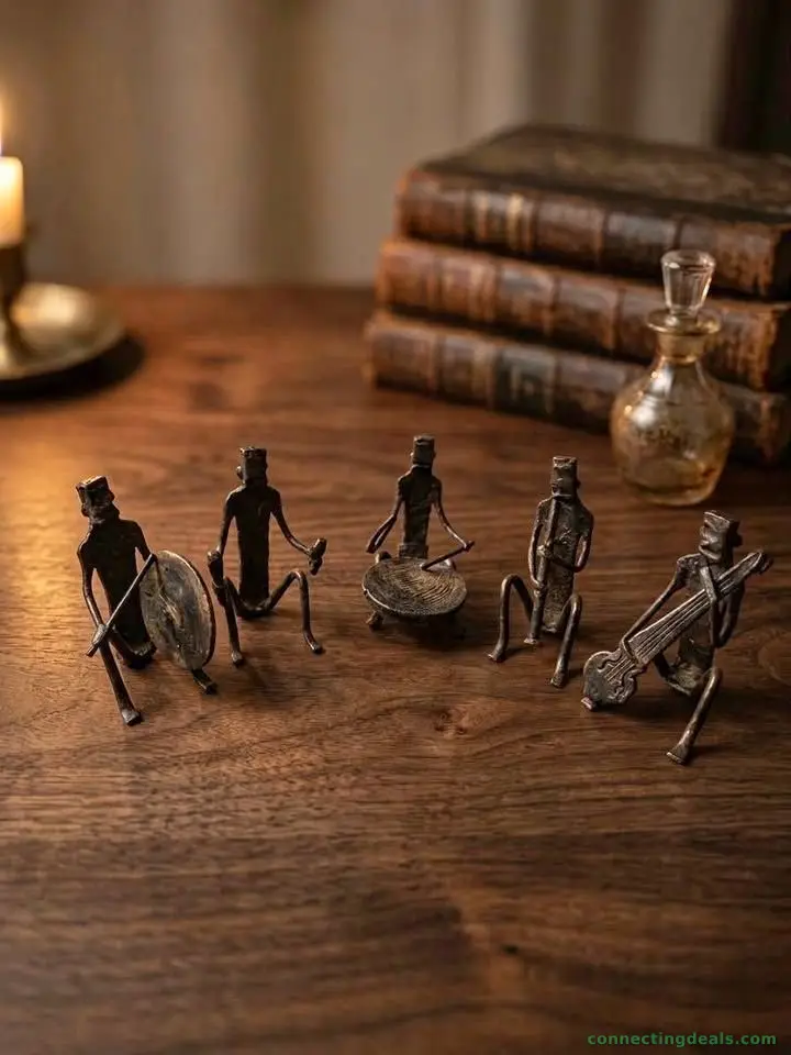 A set of five stylized Bastar cast iron tribal