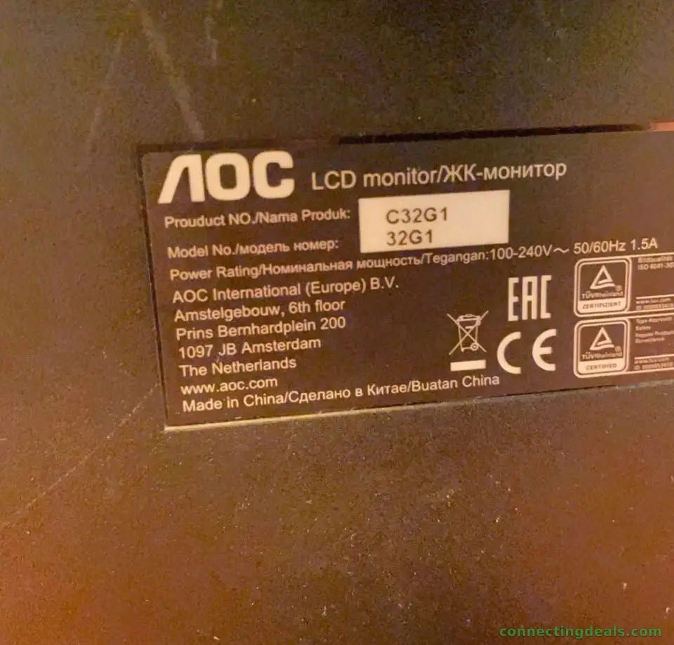 AOC C32G1 31,5", Curved, Full HD, 144 Hz, 1 ms.