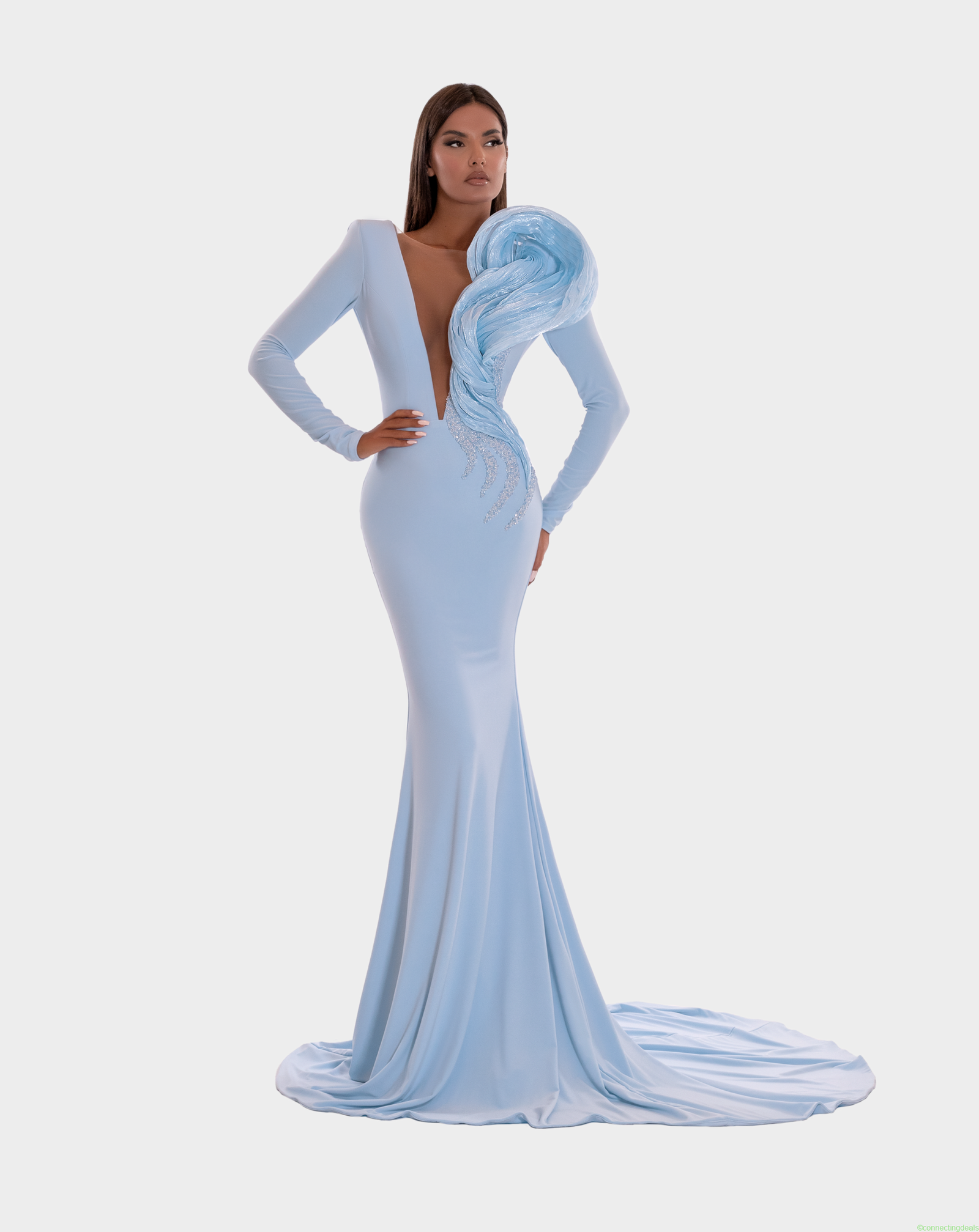 LONG DRESS IN BLUE WITH V-NECK US