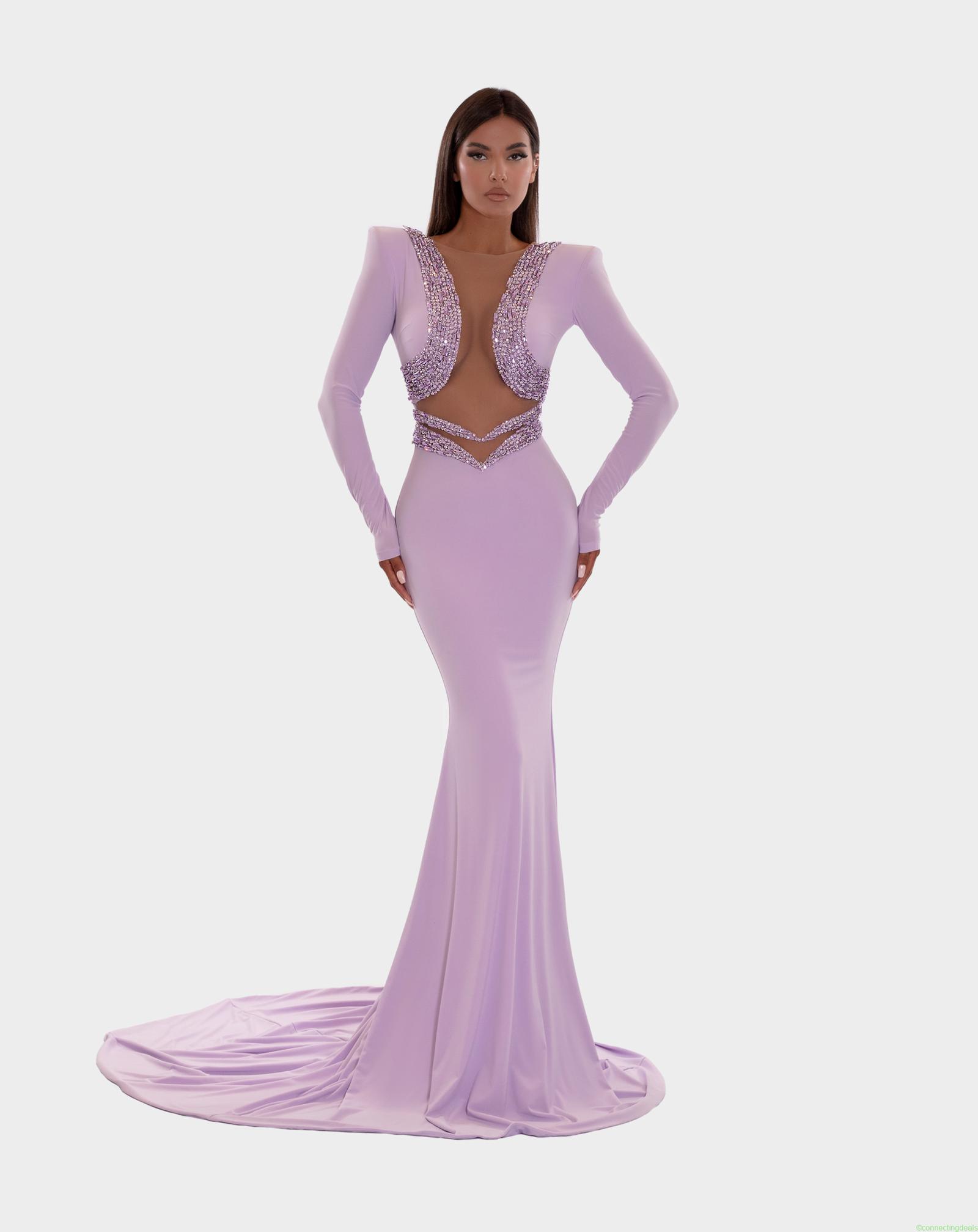 free ads OPEN CHEST LILAC DRESS WITH LONG TAIL