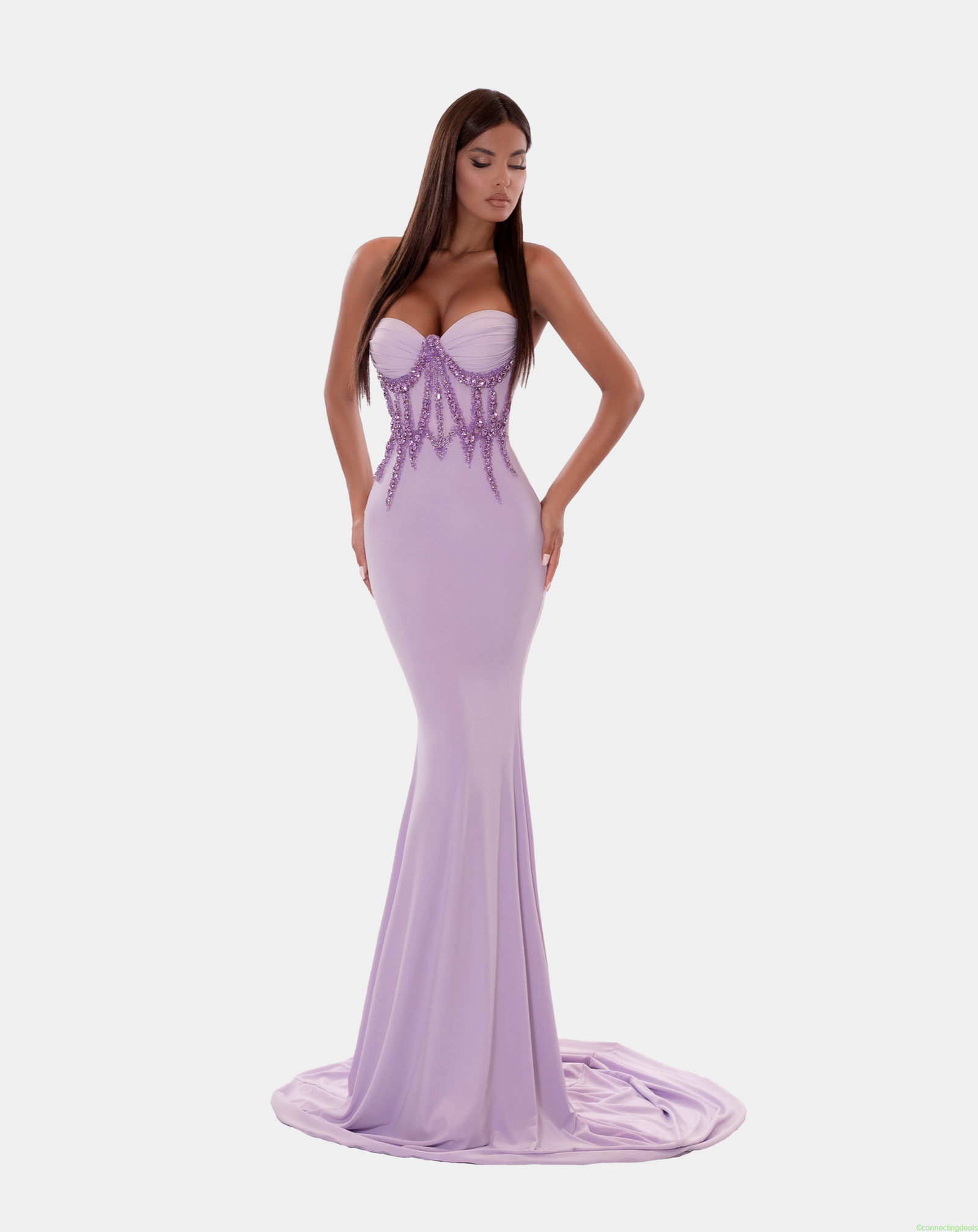 free ads EMBELLISHED CORSET LONG DRESS IN LILAC