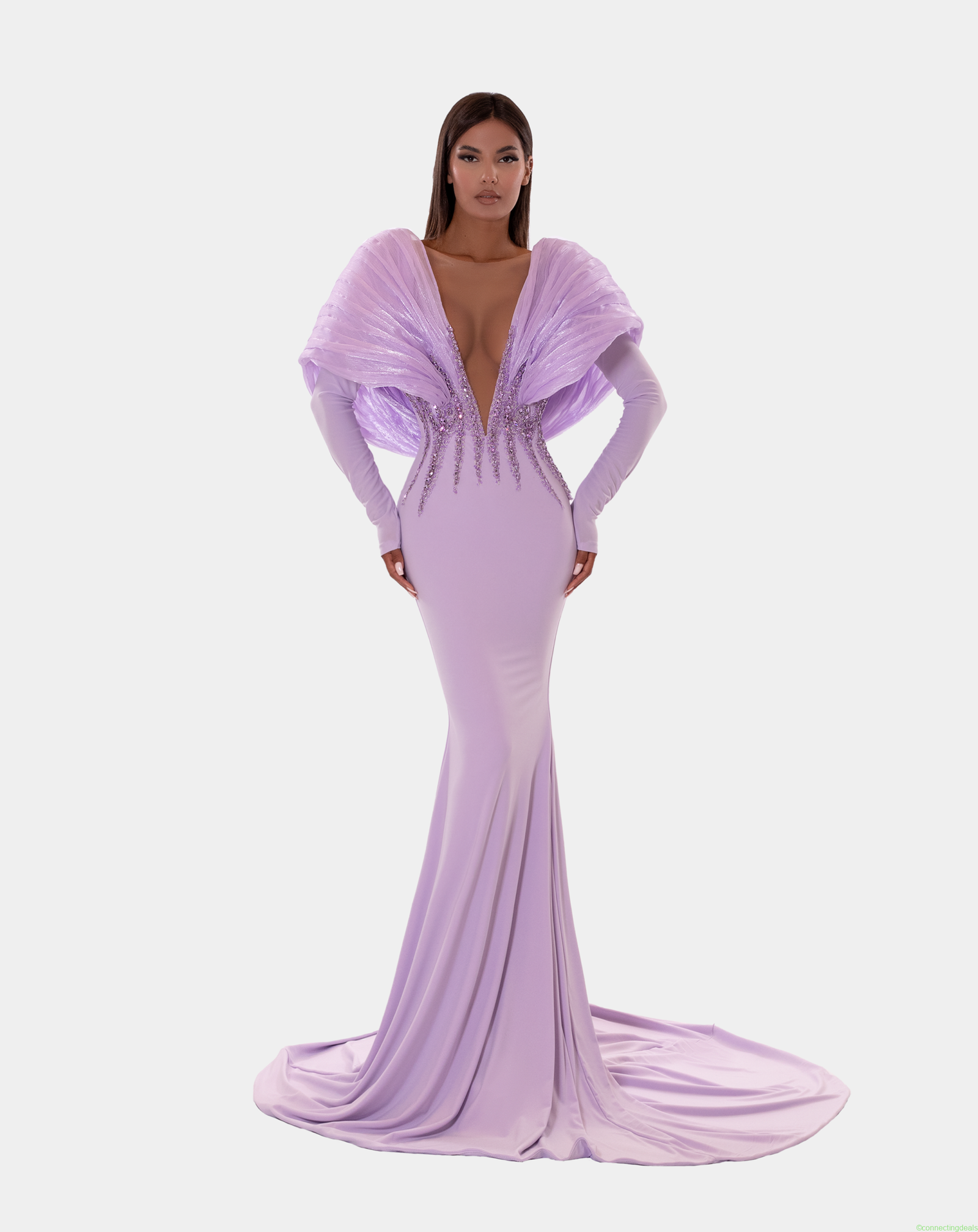free ads LILAC PUFF SLEEVES AND V- NECK LONG