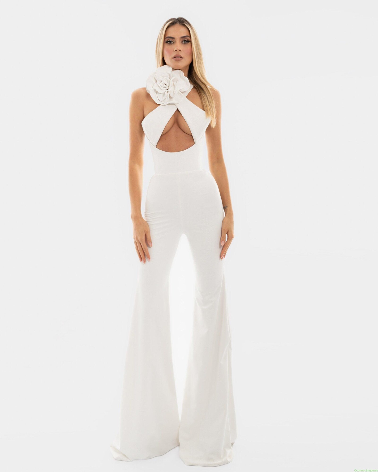 White Jumpsuit with flower detail US