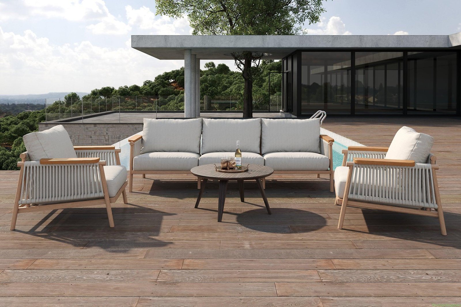 Moss Wood Grain Aluminum Outdoor Sofa and