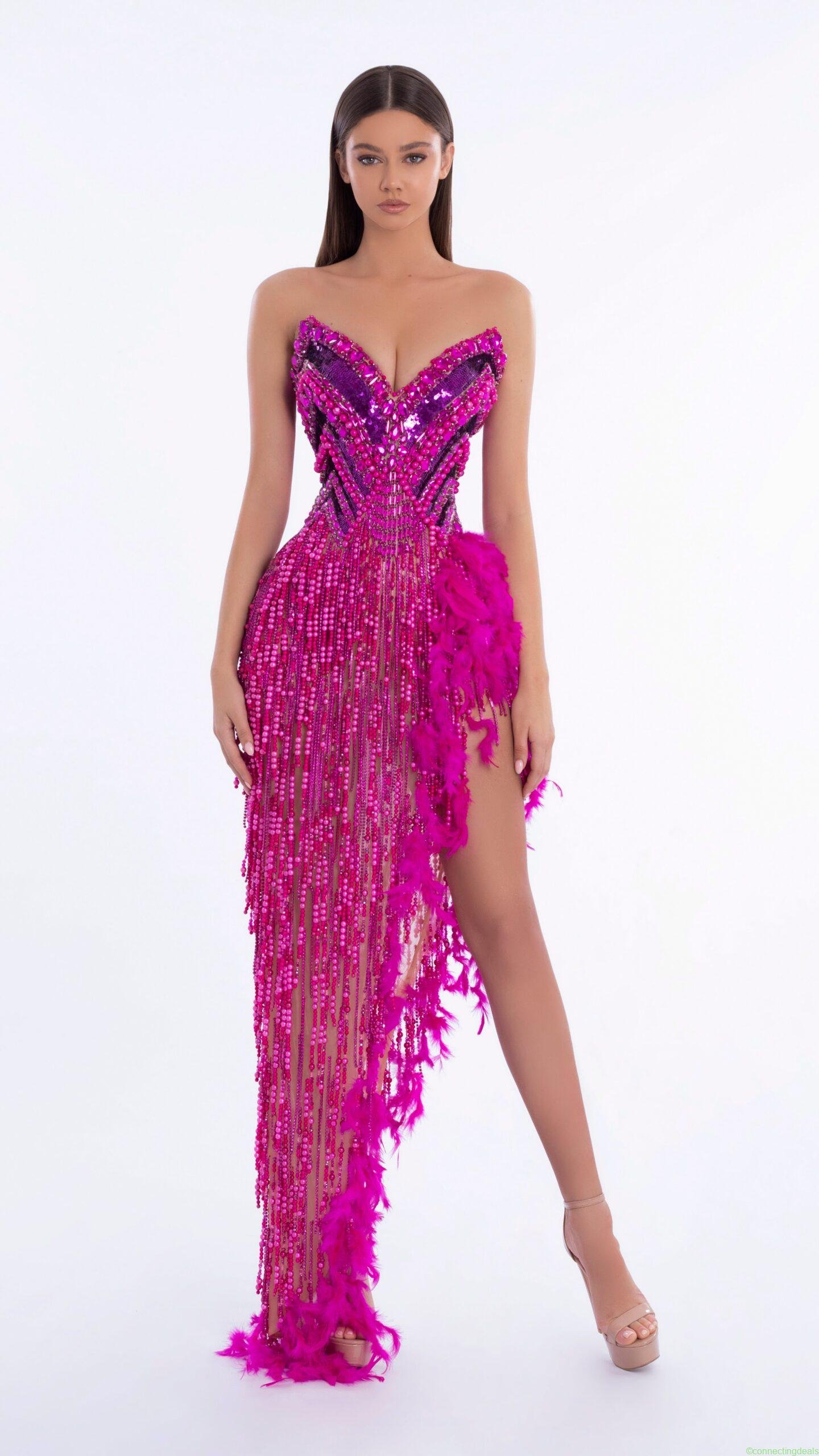 Corset Style Pink Evening Dress with High