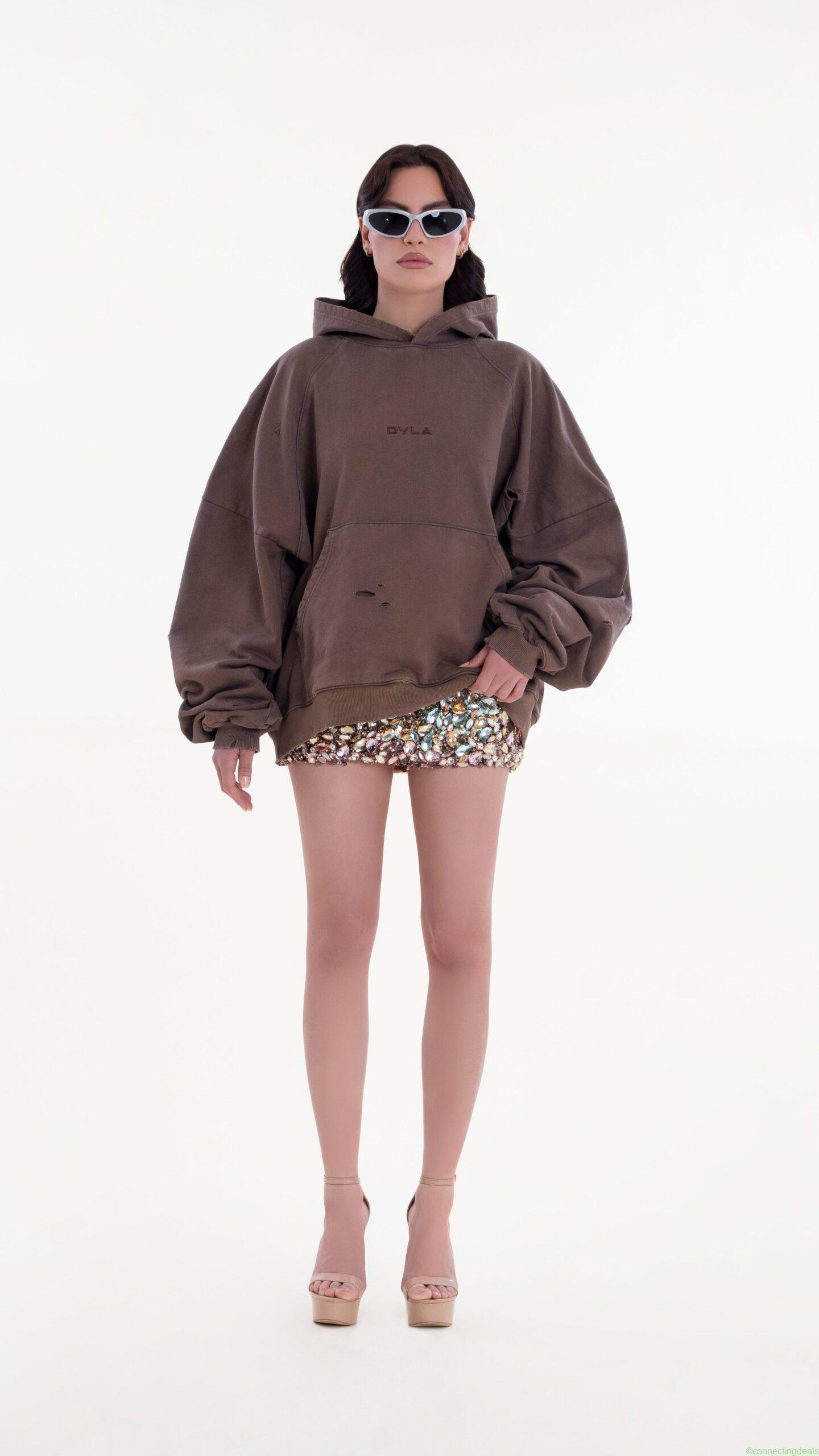 Unisex Brown Distressed Hoodie