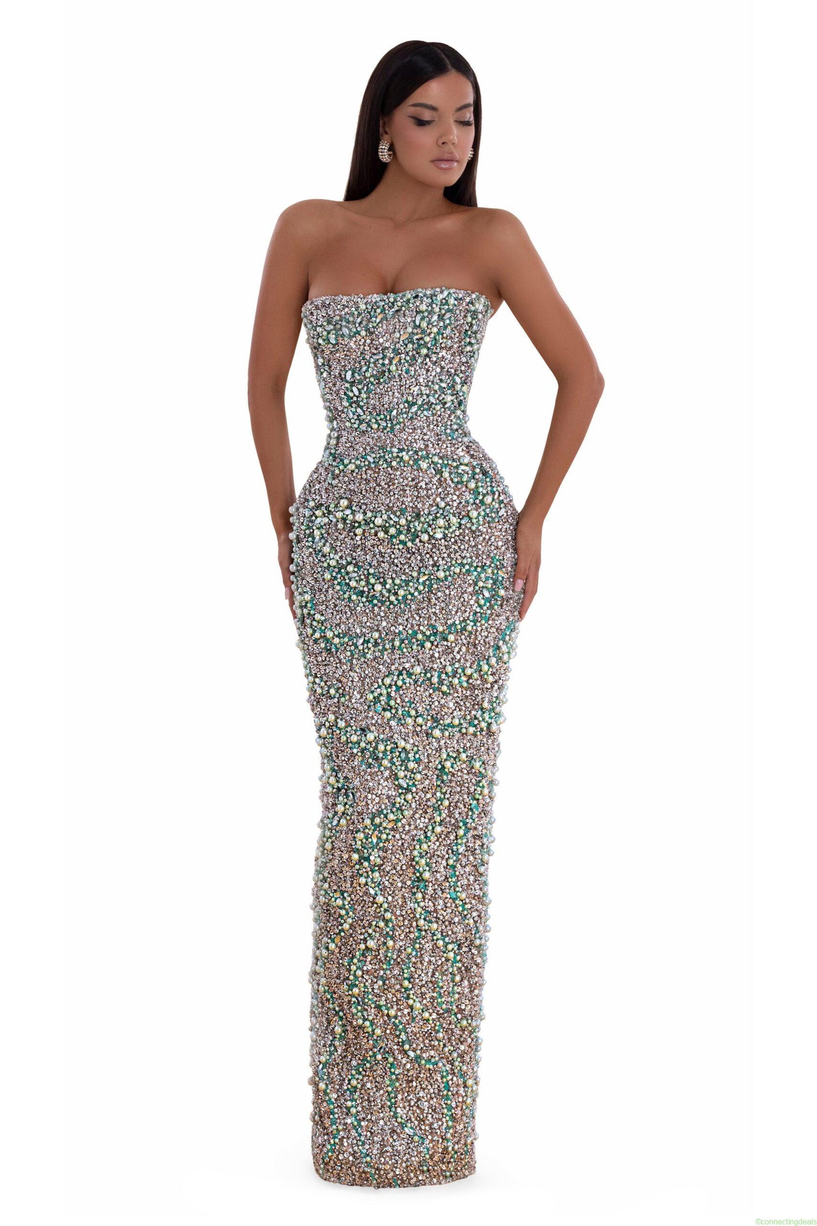 free ads Strapless Dress With Emerald Crystal