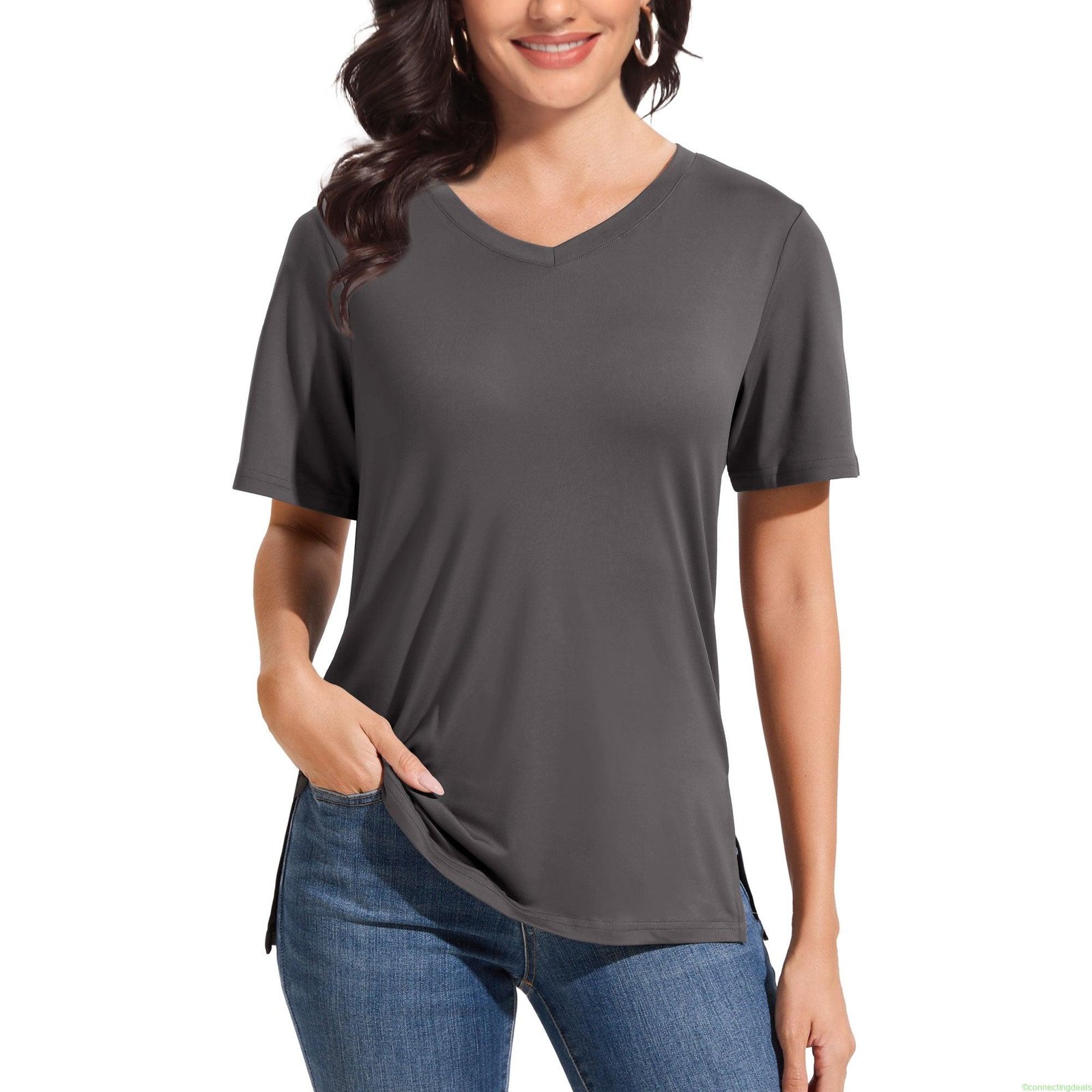 SHOWITTY Comfy V-Neck Short Sleeve Tee – Loose