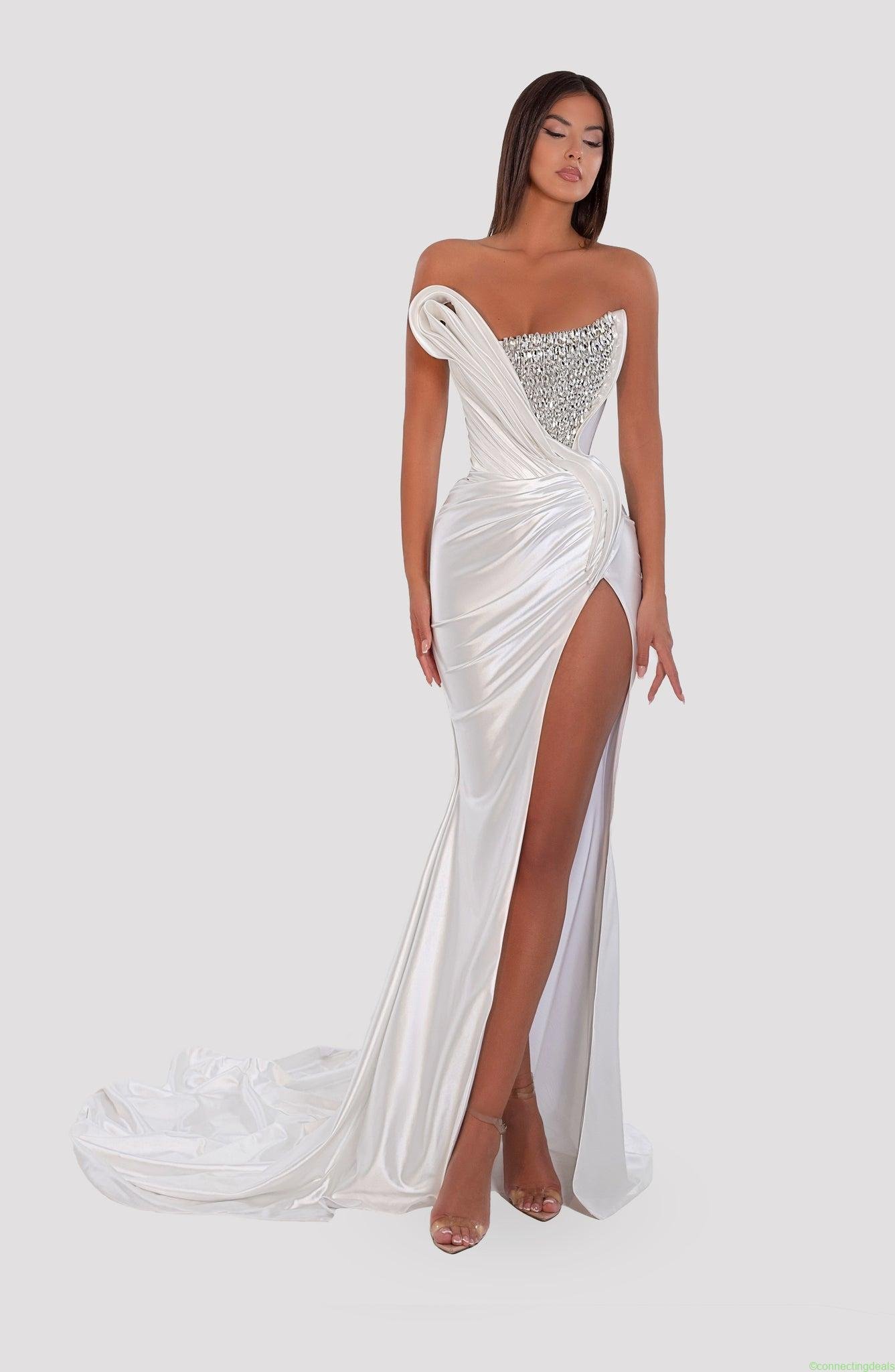 free ads White Stretch Long Dress With Crystals