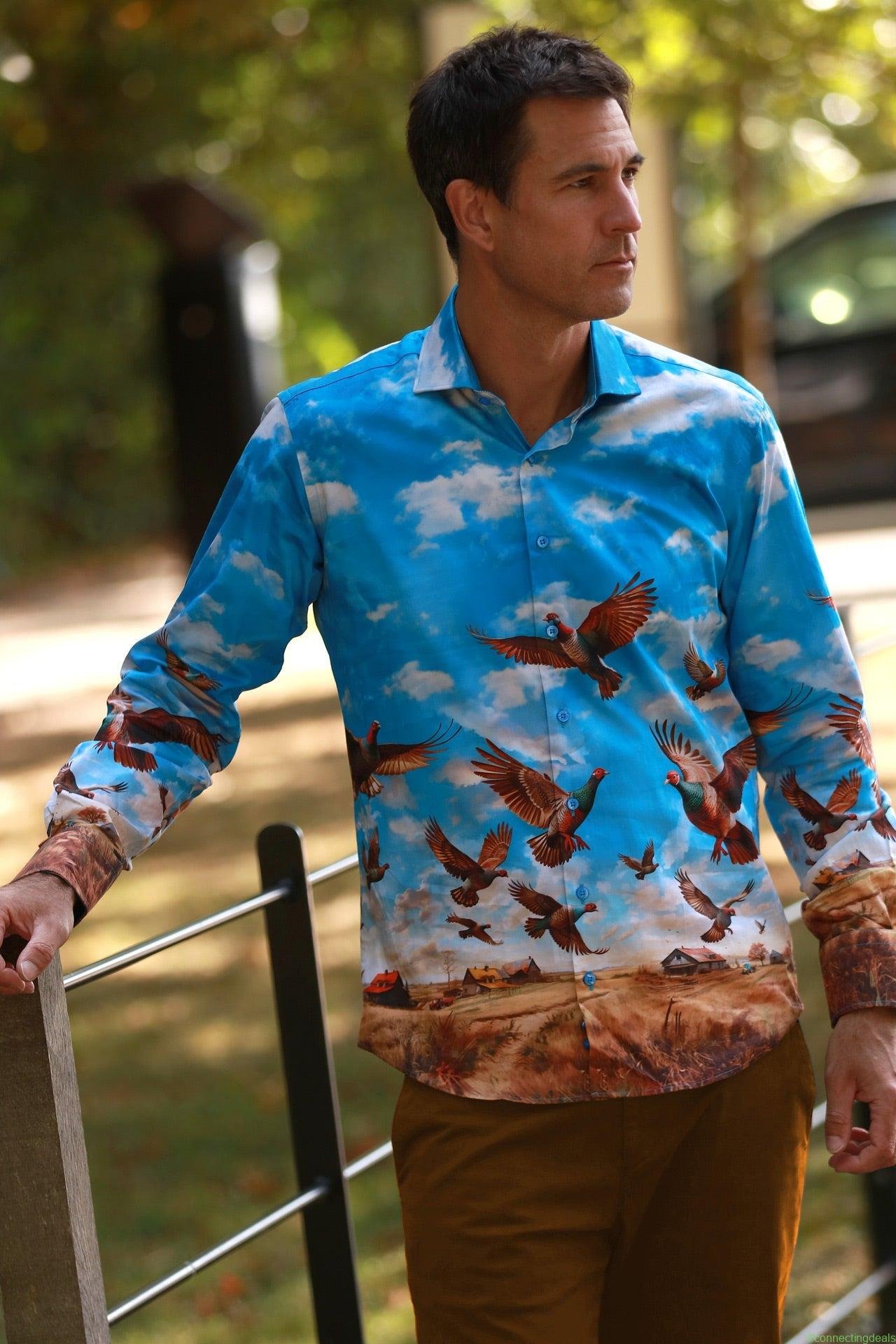 FLYING PHEASANTS PLACEMENT PRINT SHIRT