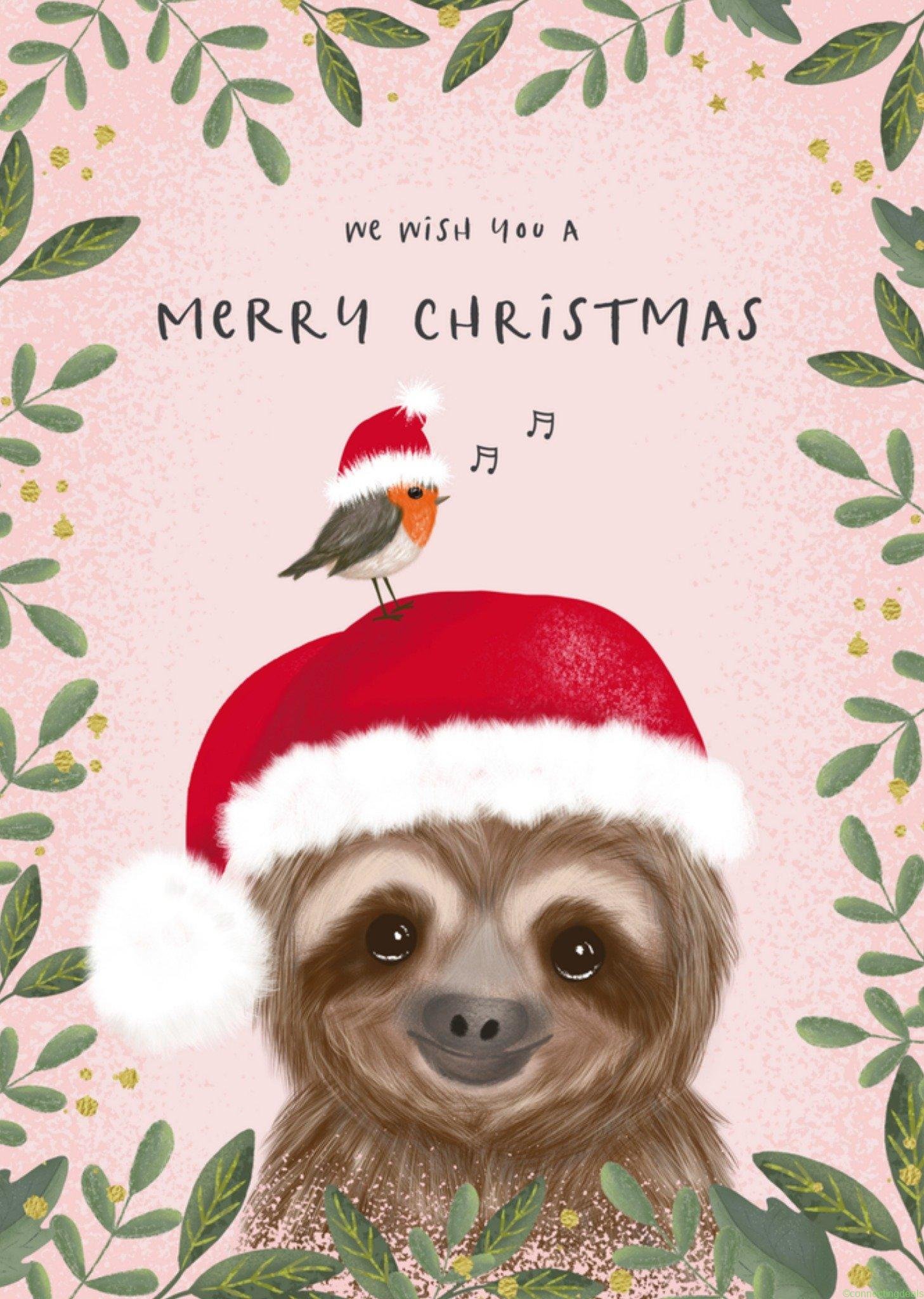 Tsjip Kerstkaart luiaard kerstmuts