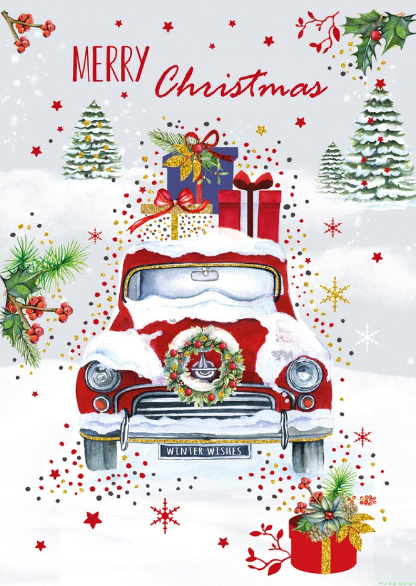 TMS Kerst Auto Sneeuw Postcard